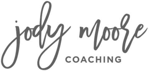 Logo with the words "jody moore" in large cursive script and "COACHING" in smaller uppercase print below.