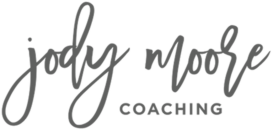 Logo with the words "jody moore" in large cursive script and "COACHING" in smaller uppercase print below.