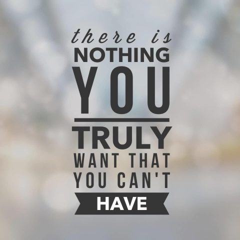 Text graphic with the message: "There is nothing you truly want that you can't have" on a blurred, light-colored background.